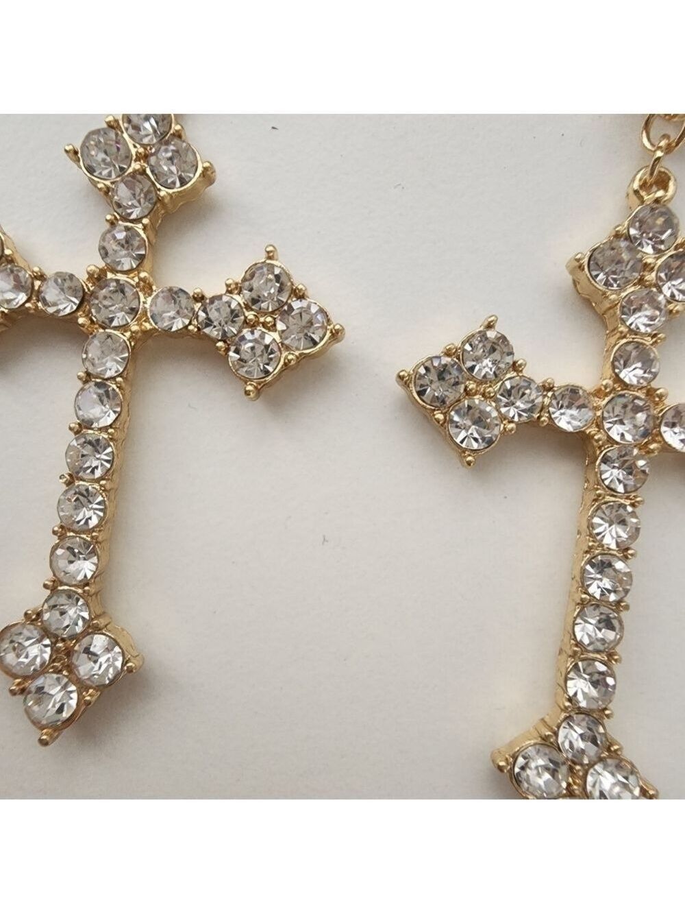 NEW Golden Embellished Statement Cross Hoop Earrings - Picture 5 of 8